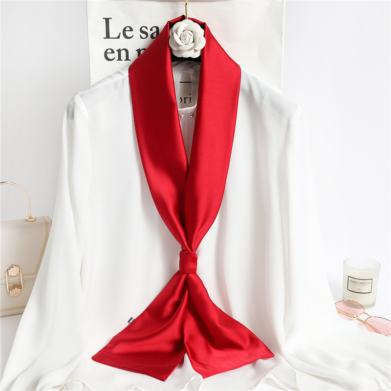 Red Solid Color Long Silk Scar - Ascot Neck Scarf 评论和价格